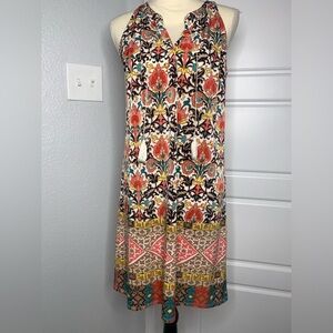 Tacera Shift Dress‎ Womens Small Sleeveless Button Front V-Neck Tassel Baroque